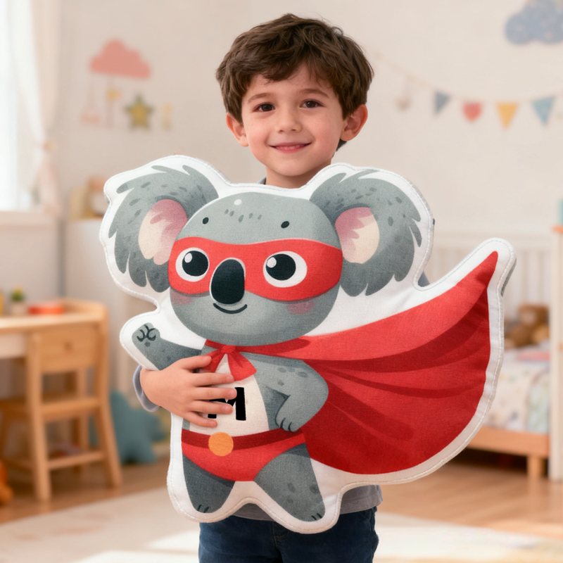 Personalized Cartoon Koala Superman with Name Graphic 3D Print Pillow Christmas Gift for Kids Birthday Gift