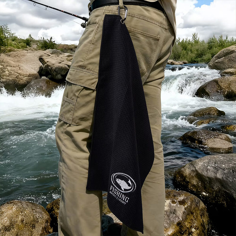 Personalized Dad Fishing Waffle Towel Monogram Embroidery Waffle Towel with Name and Hanging Clip Birthday Gift for Dad Grandpa Fishing Enthusiasts