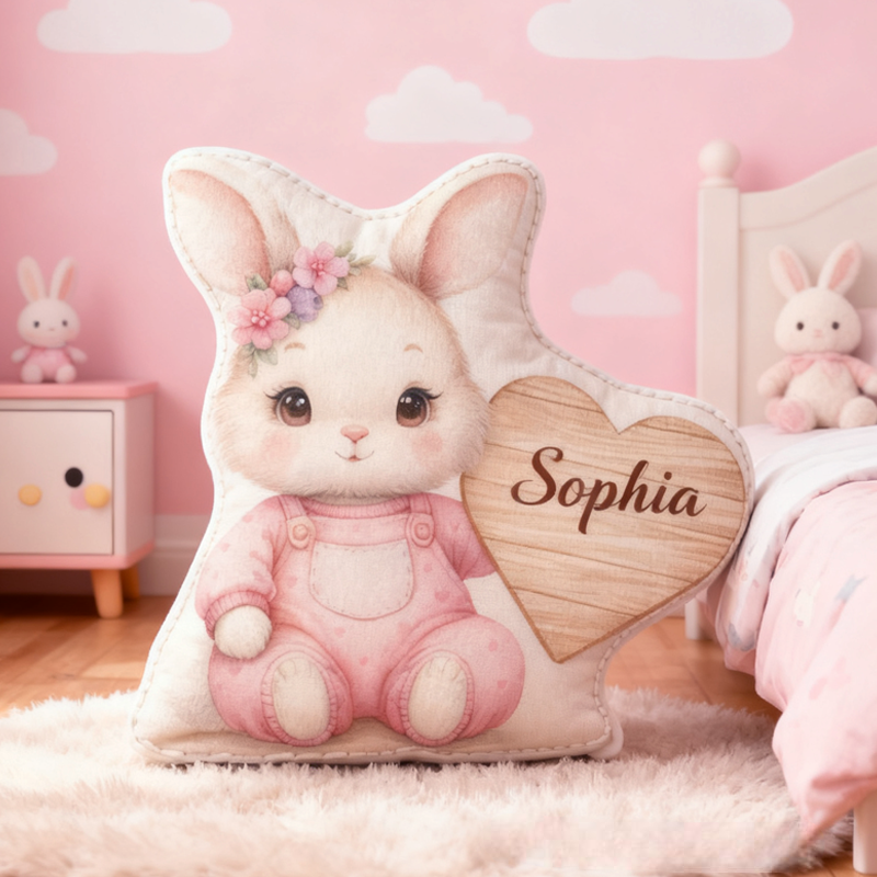 Personalized Cute Bunny with Name Graphic 3D Print Pillow Christmas Gift for Kids Birthday Gift