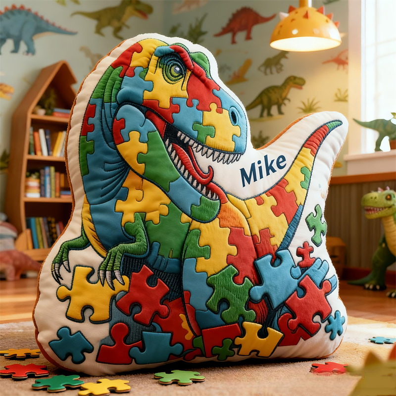 Personalized Puzzle Dinosaur with Name Graphic 3D Print Pillow Christmas Gift for Kids Birthday Gift
