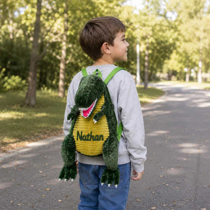 Personalized Hand Embroidered Kid Dinosaur Plush Backpack