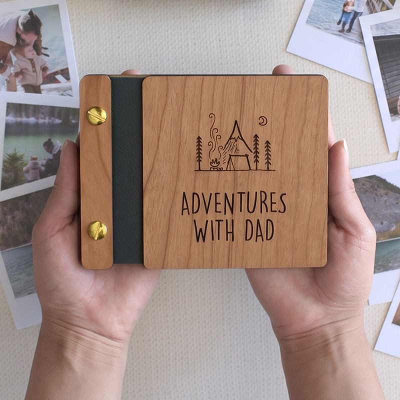 Personalized Adventures with Dad Mini Keepsake Photo Book Handcrafted Engraved Wooden Cover Custom Gift for Dad Father's Day Gift