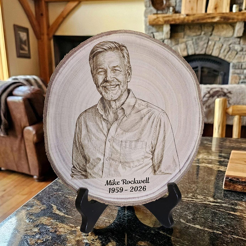 Personalized  Family Portrait Photo Engraved Wood Slice Keepsake Rustic Display Natural Wood Gift Custom Memory Art Home Decoration
