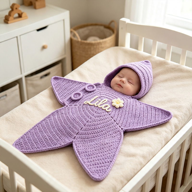 Personalized Newborn Star Print Knitted Baby Swaddle Sleep Sack  