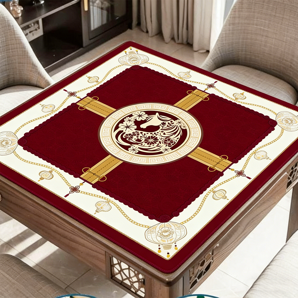 Personalized Year Of The Horse Themed Mahjong Table Mat Chinese Zodiac Decorative Game Mat Non Slip Base Ideal Mahjong Enthusiast Gifts