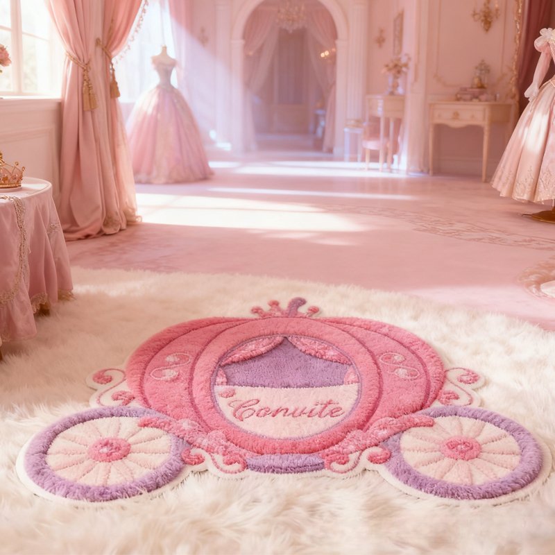 Personalized Pink Pumpkin Carriage with Name Soft Rug Carpet Christmas Gift for Kids Rug Birthday Gifts for Kids