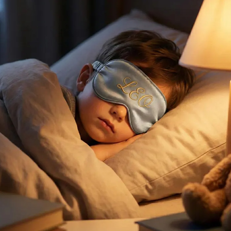 Personalized Little Brother Sleep Mask Sibling Eye Mask for Flight Gray Satin Blackout Blindfold Unique Kids Travel Gift Idea