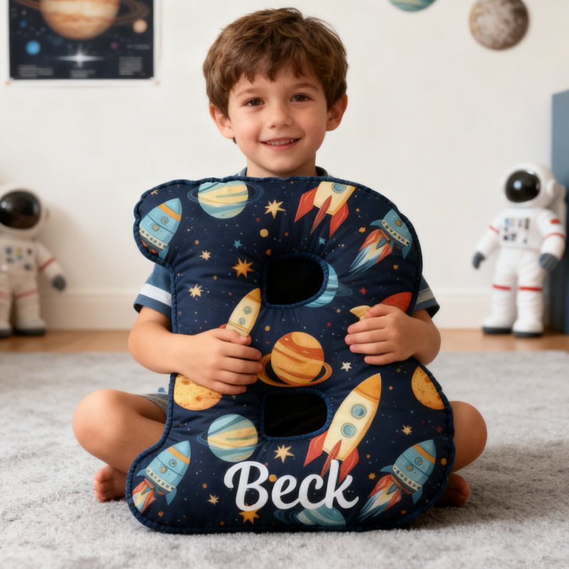 Personalized Space Themed Pillow for Kid Custom Letter Pillow with Name Space Geek Lover Gift