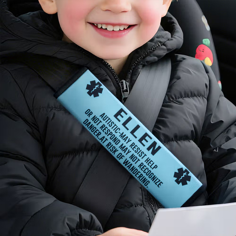 Personalized Medical Alert Title Soft Seat Belt Cover with Name and Text Car Accessories Autism Awareness Day Gift for Autistic Kids Parents