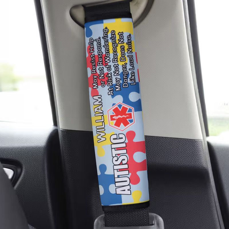 Personalized Autistic Puzzle Piece Design Soft Seat Belt Cover with Name Car Accessories Autism Special Needs Gift for Autistic Kids Parents