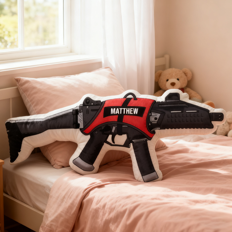 Personalized Emotional Support Gun Pillow for Kid Custom Funny Pillow with Name Adventure Hunting Lover Gift