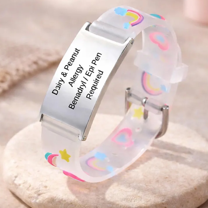 Personalized Kids ID Bracelet Silicone Rainbow Star Strap Custom Engraved Safety Wristband For Girls Boys