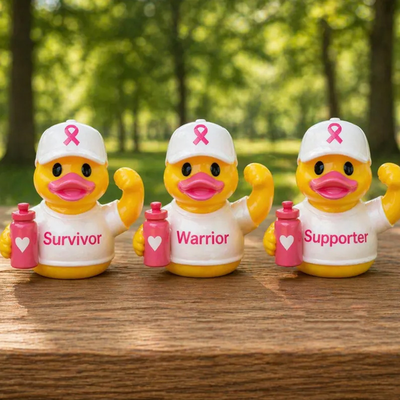 Personalized Breast Cancer Awareness 3D Ducks Survivor Warrior Supporter Pink Ribbon Bath Toy Set