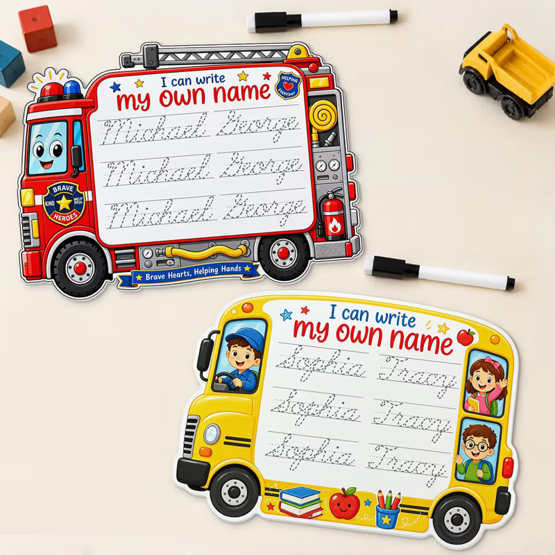 Personalized Cartoon Vehicle Name Reusable Tracing Board with Name Classroom Back to School Gift for Kids