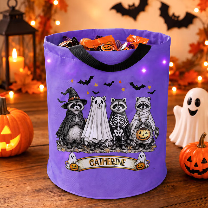 Personalized Halloween Theme Animal LED Light Bucket Bag with Name Tri