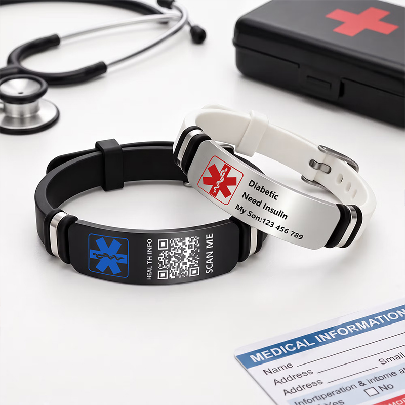 Personalized Star of Life Adjustable Medical Alert Bracelet with ID Name Tag and QR Code Daily Wear Travel Medical Gift for Patients Family