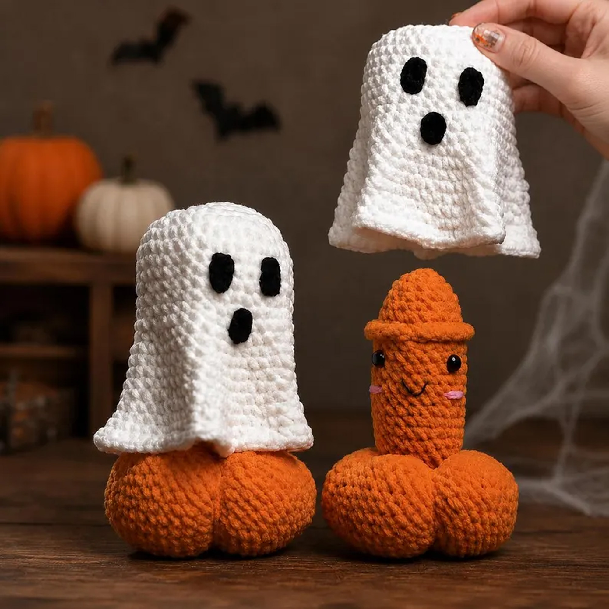 Personalized Funny Halloween Crochet Ghost Plush Naughty Gag Gift Spooky Decor Cute Handmade Table Ornament