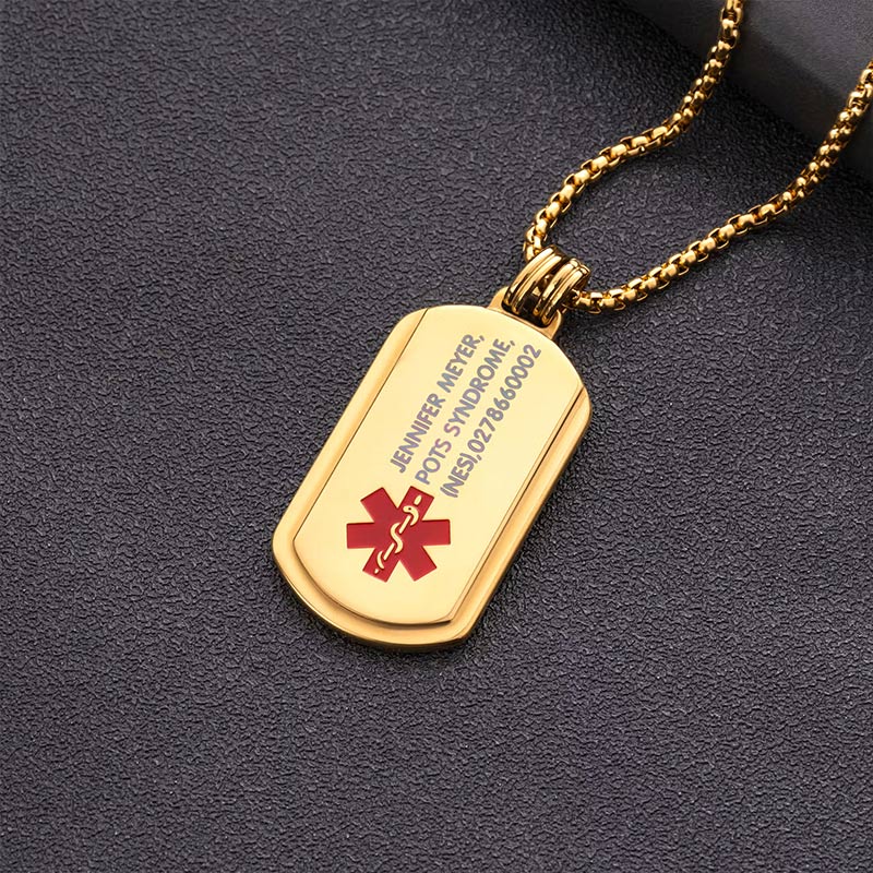 Personalized Identification Medical Alert Symbol ID Tag Necklace with Engraved Texts Emergency Survival Birthday Gift for Family Friends