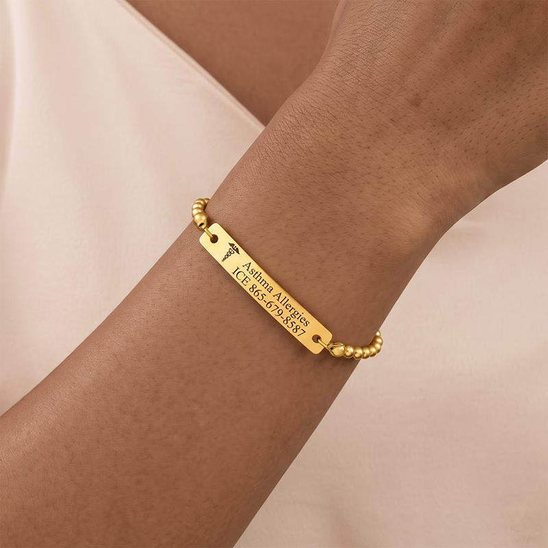 Personalized Engraved Medical Alert Bracelet with Text Birthday Gift for Women Patients Family Gift