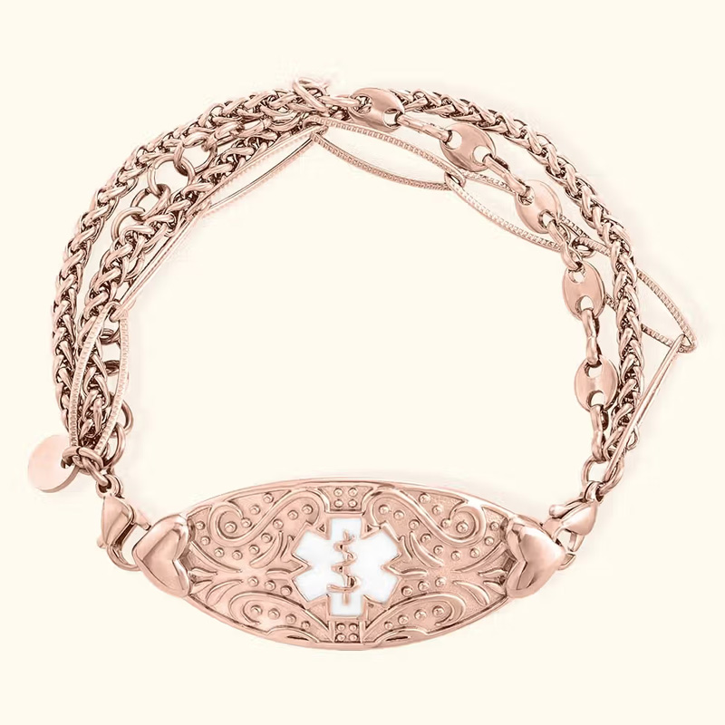 Personalized Star of Life Adjustable Medical Alert ID Emergency Multi-Layer Bracelet with Engraved Text Gift for Allergy Diabetic Women