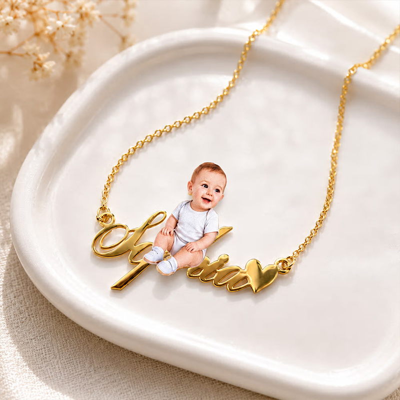 Personalized Heart Photo Design Necklace with Name Dainty Jewelry Birthday Anniversary Birthday Gift for Mom Grandma Mother's Day Gift