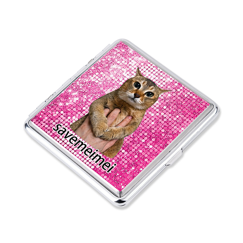 Personalized Save Meimei Cat Cigarette Case Cute Meme Cat Metal Smoking Box Portable Pocket Holder Gift For Fans
