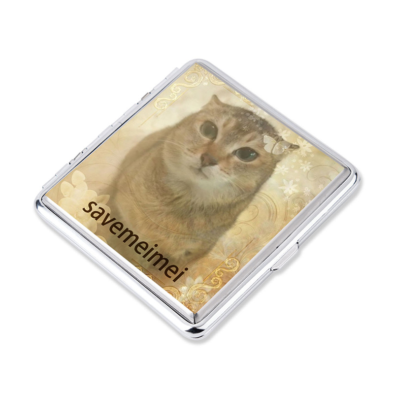 Personalized Save Meimei Cat Cigarette Case Funny Meme Cat Metal Smoking Box Portable Pocket Holder Gift For Fans