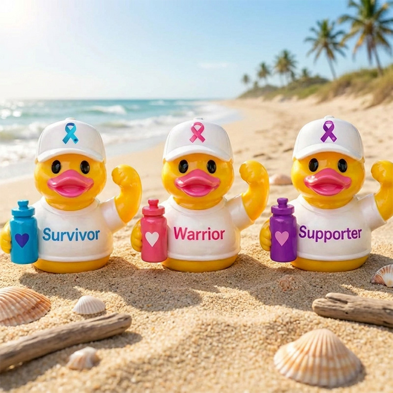 Personalized Awareness Duck Set Survivor Warrior Supporter Cute 3D Ducks Beach Decor Cancer Awareness Gift Collection