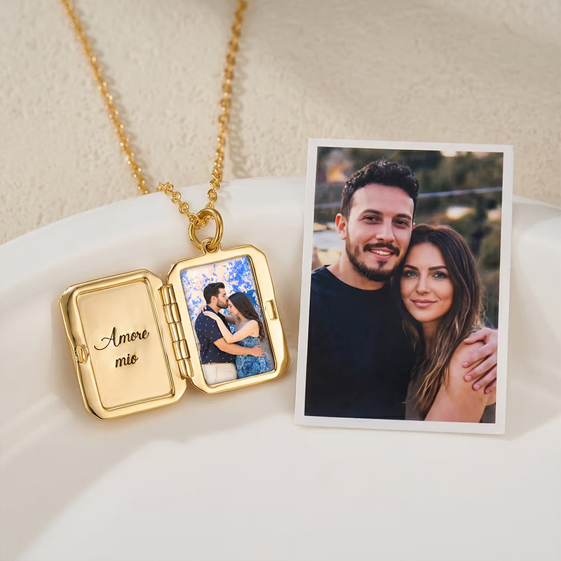 Personalized Birthstone Photo Necklace with Text Anniversary Birthday Gift for Mom Dad Family