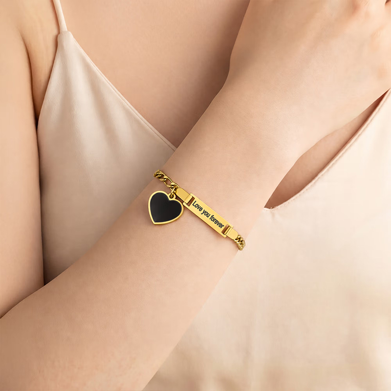 Personalized Heat-Activated Heart Charm Hidden Photo Bracelet with Engraved Text Birthday Anniversary Memorable Gift for Mom Grandma