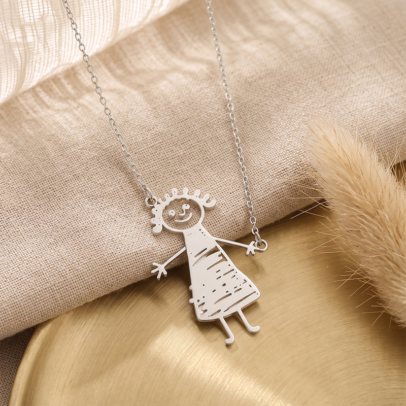 Personalized Actual Kids Drawing Necklace for Mom Grandma Custom Children Artwork Necklace Birthday Gift for Family Mother's Day Gift