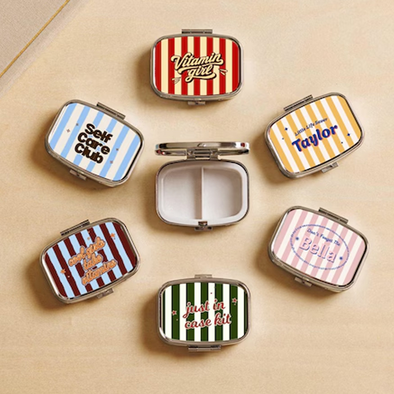 Personalized Colorful Striped Pill Box Cute Mini Medicine Case Portable Pocket Organizer Custom Name Travel Gift