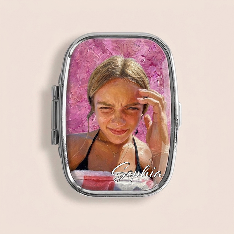 Personalized Custom Portrait Pill Box Unique Mini Medicine Case Portable Pocket Organizer Photo Art Travel Gift