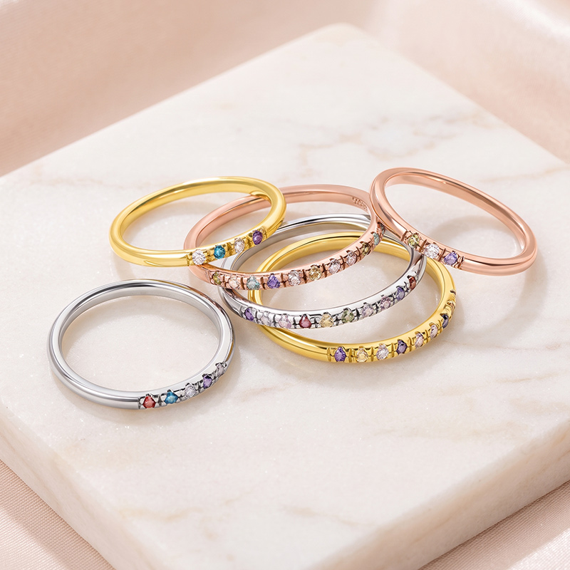 Personalized Dainty 1-13 Family Birthstones Ring Custom Minimalist Jewelry Mother's Day Birthday Gift for Mom Grandma