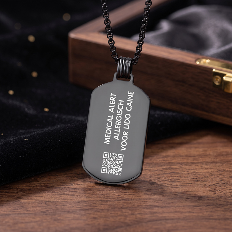 Personalized Identification Medical Alert Symbol ID Tag Necklace with Engraved Texts Emergency Survival Birthday Gift for Family Friends