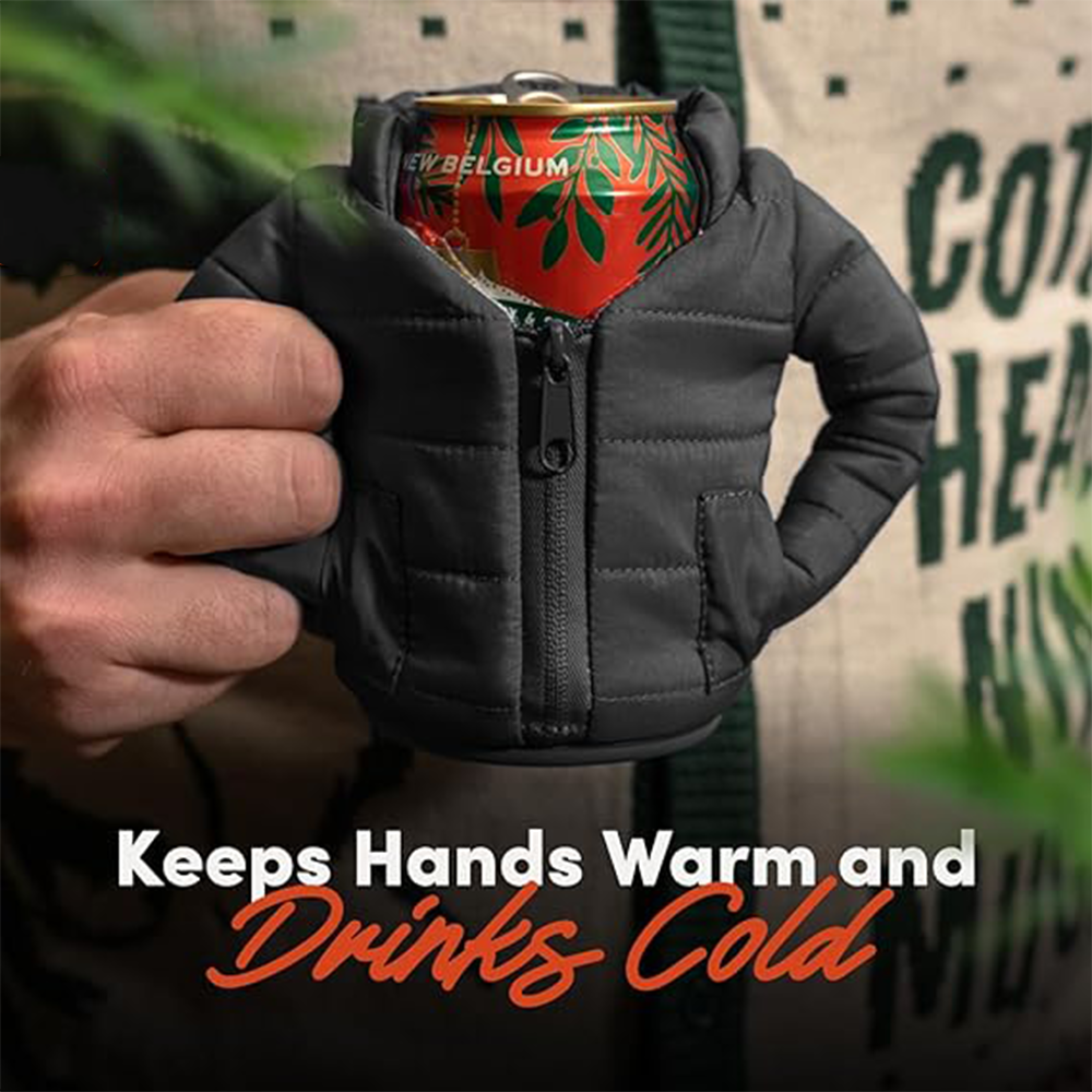 Personality Puffy Beer Jacket Insulated Can Cooler Novelty Puffer Vest Sleeve For Beer And Cans Fun Gift For Beer And Cola Lovers