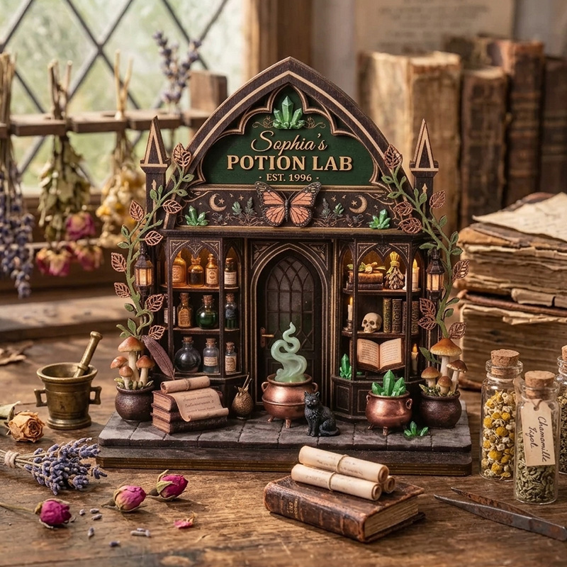 Personalized Magic  Wood Decor Custom Name Magic Apothecary Sign Witchy Shelf Ornament Gift For Fantasy Lovers