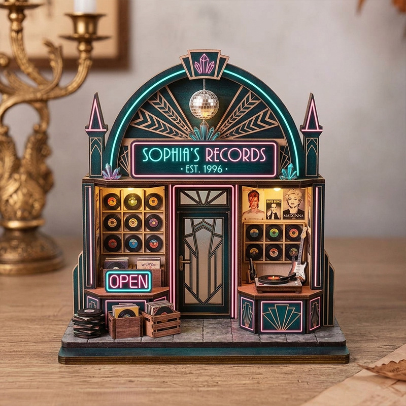 Personalized Record Store Wood Decor Custom Name Retro Music Shop Sign Vinyl Lover Shelf Ornament Gift