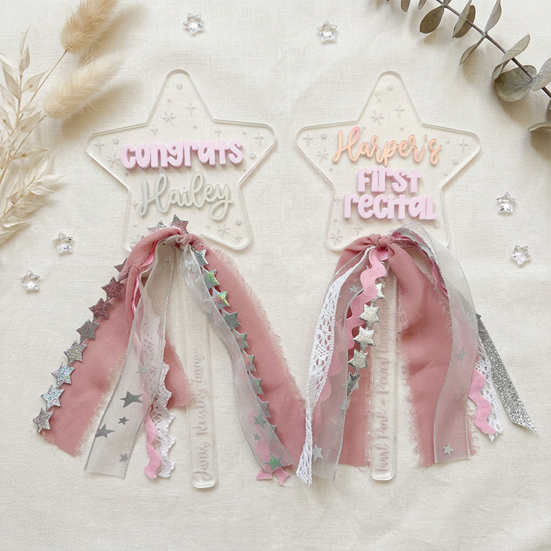 Personalized Dance Recital Wand Engraved Acrylic First Recital or Congrats Flower Bouquet Accessory Girly Dancer Ballet Show Gift Keepsake