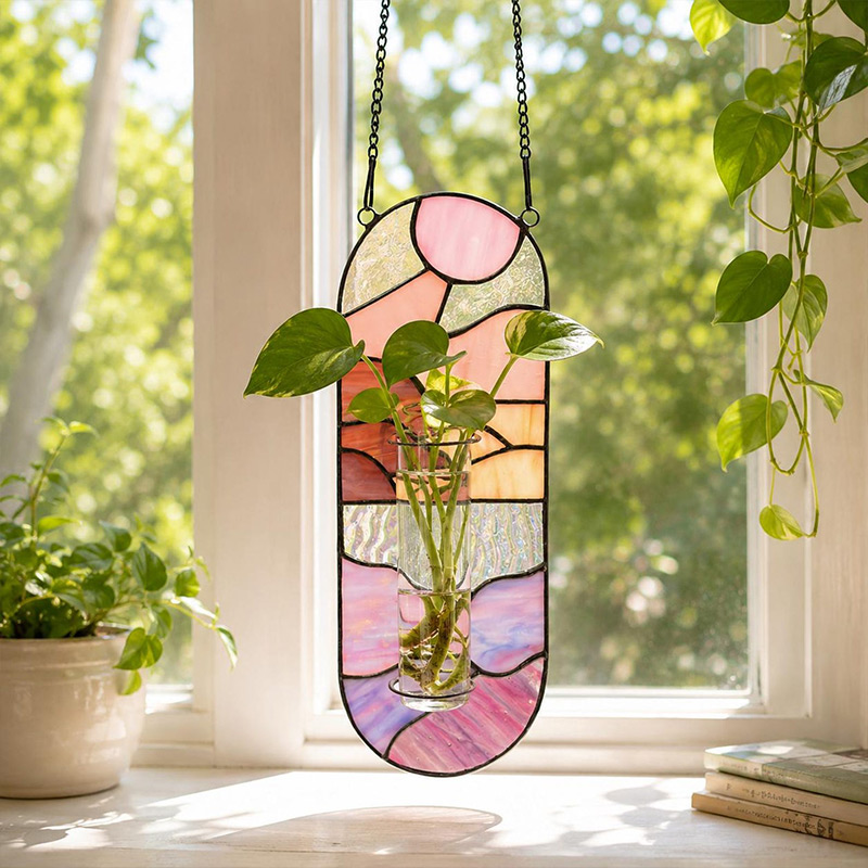 Personalized Stained Glass Propagation Station Suncatcher Hanging Glass Planter for Window Unique Gift for Plant Lover Air Plant Holder