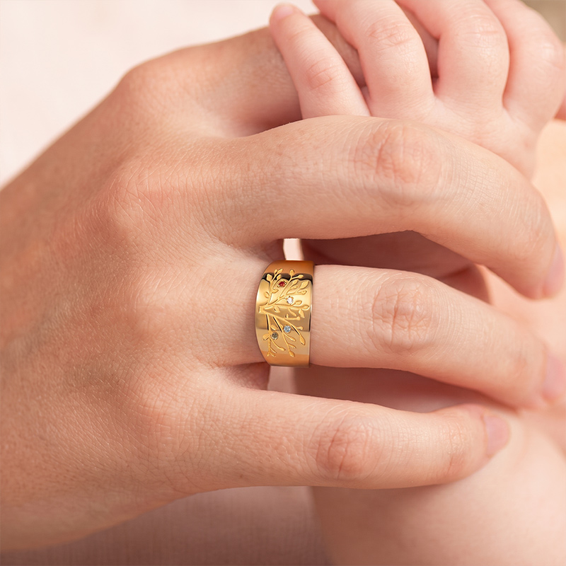 Personalized Family Tree Ring with Birthstones Custom Engraved Jewelry Gift for Mom Grandma Birthday Gift Mother's Day Gift