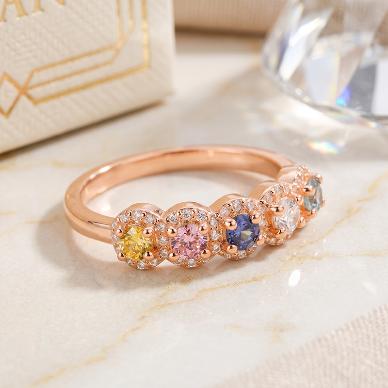 Personalized Elegant 1-5 Birthstones Ring with Zircon Mothers' Day Birthday Gift for Mom Grandma
