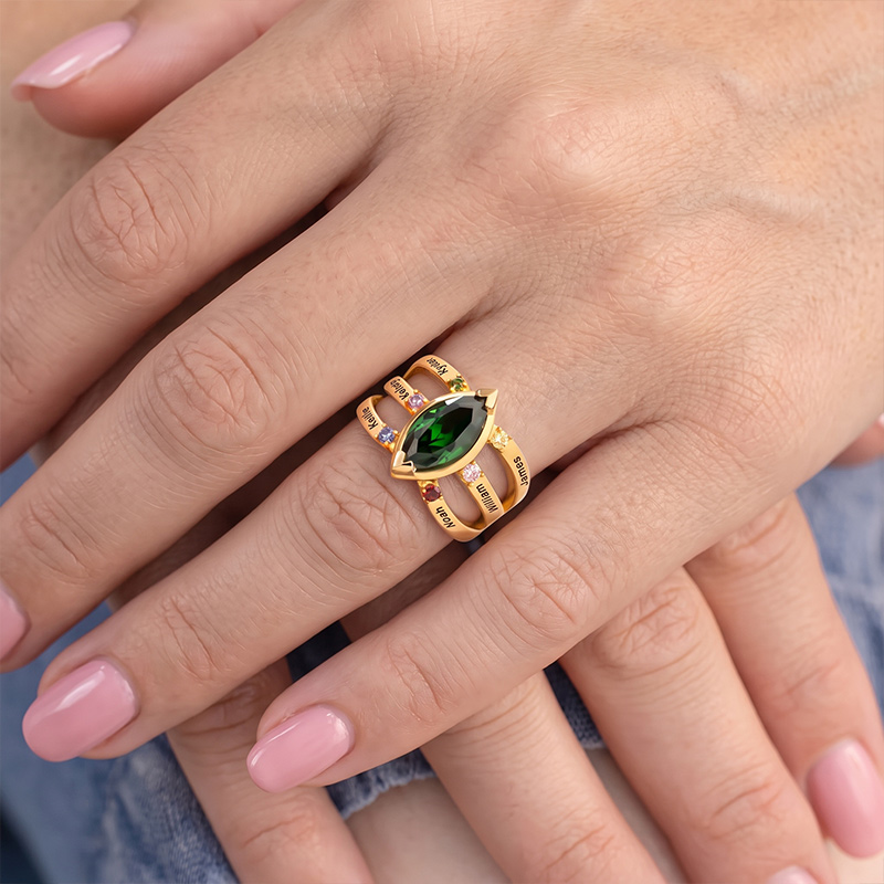Personalized Dainty Birthstone Ring with Engraved Name Women Jewelry Birthday Mother's Day Gift for Mom Grandma