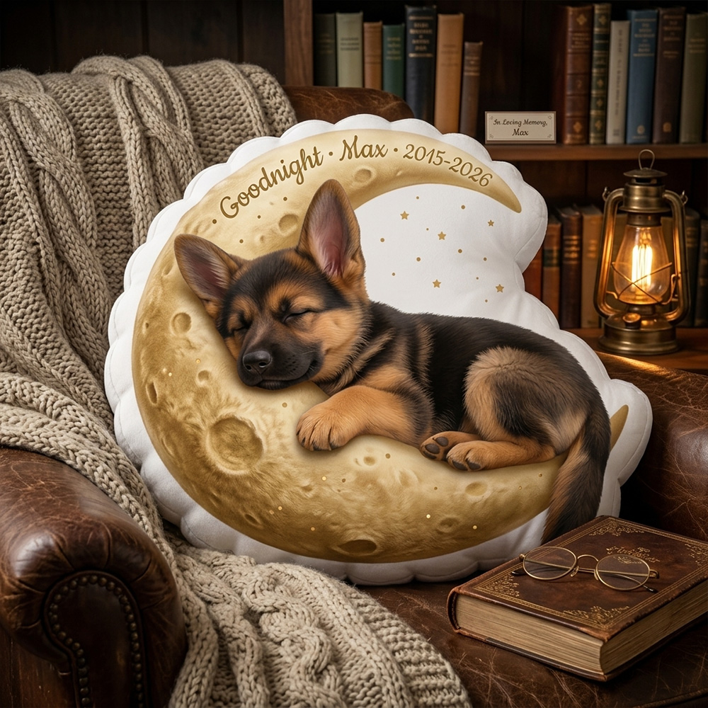 Personalized Dog Memorial Pillow Custom Pet Name Goodnight Moon Keepsake Cushion Sleeping Puppy Remembrance Gift