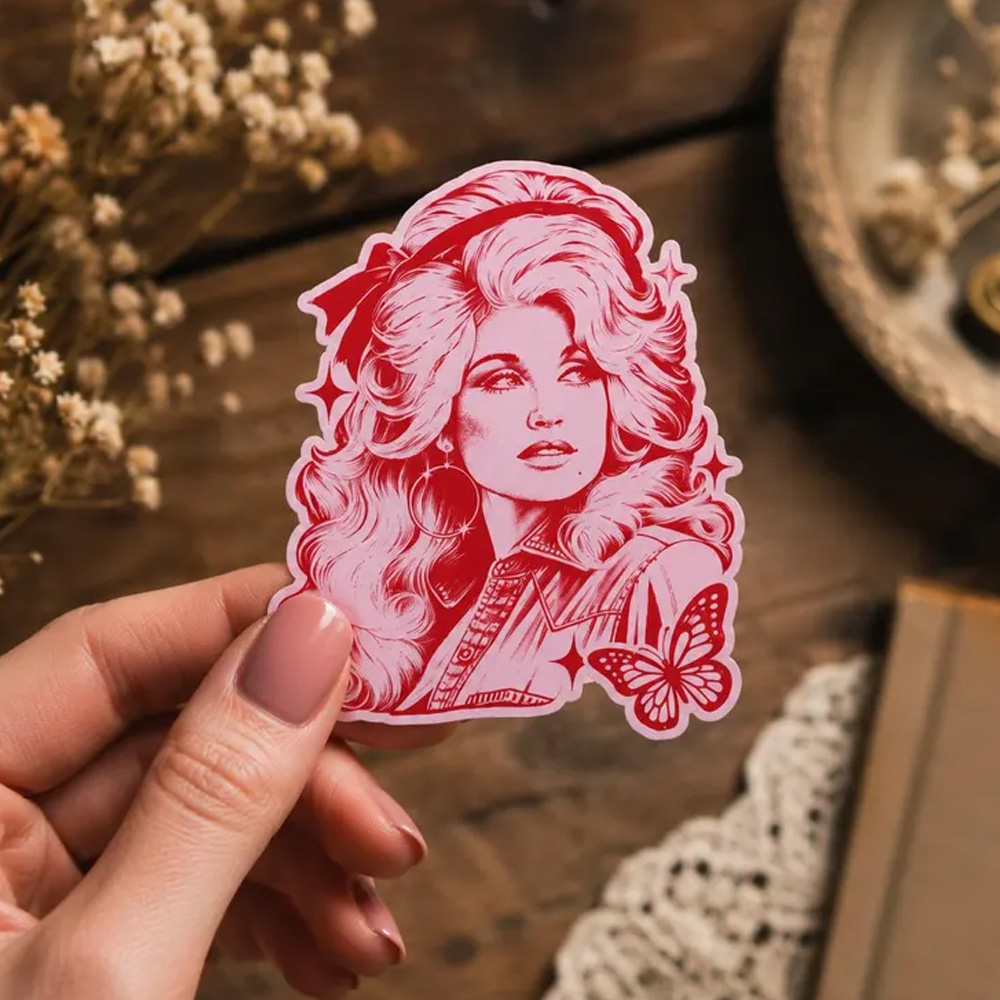 Dolly Parton Vinyl Sticker Pink Retro Country Music Sticker