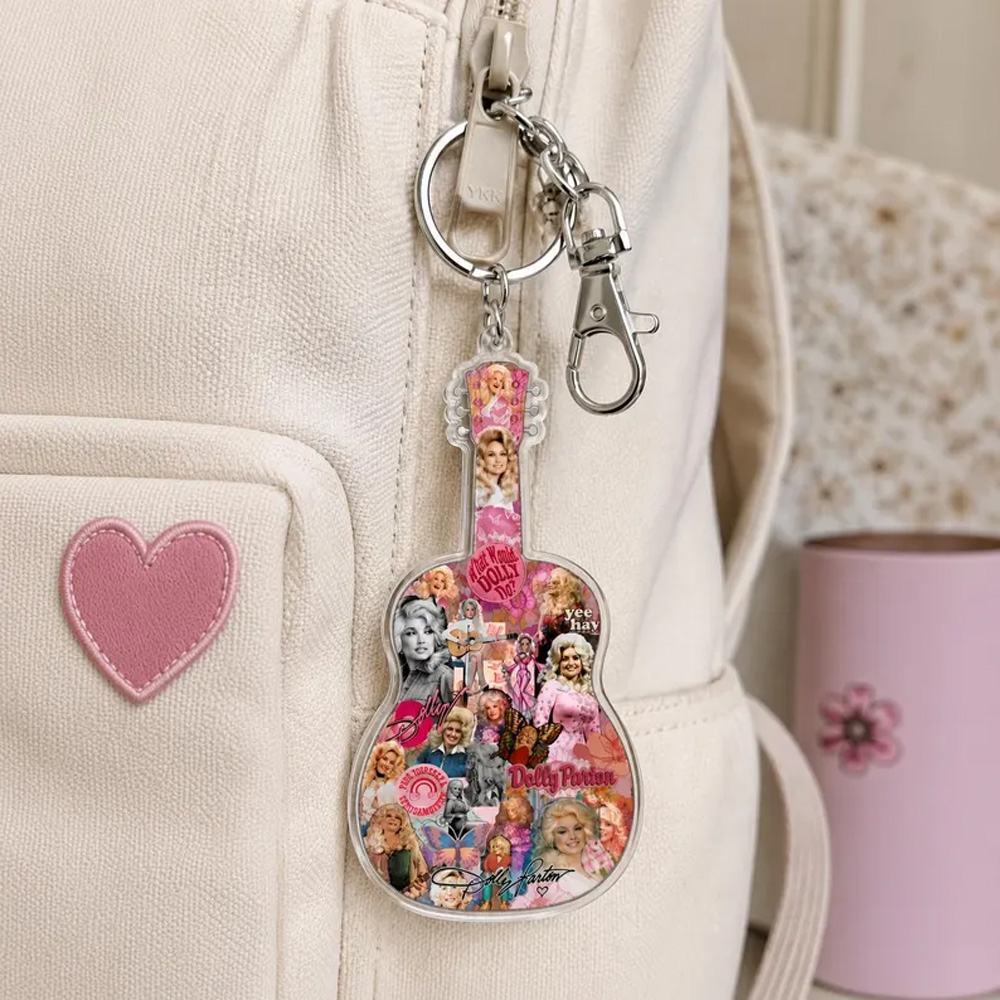 Dolly Parton Keychain Pink Guitar Acrylic Keychain Country Music Lover Gift Dolly Fan Gift