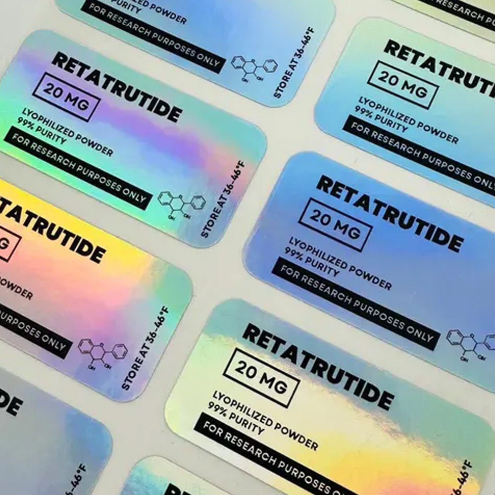 Personalized Holographic Peptide Vial Labels Holographic Stickers for 3mL 5mL Vials Price for every 24 labels