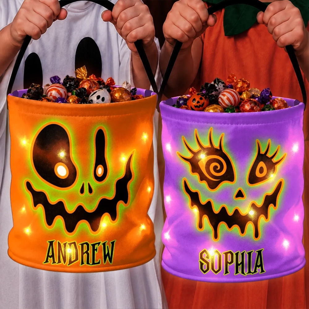 Personalized Halloween Trick Or Treat Bucket Glowing LED Candy Bag Spo