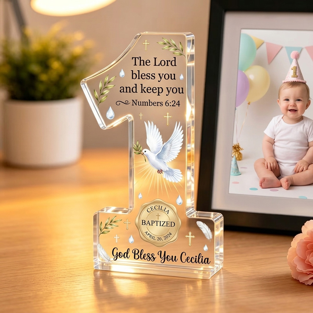 Personalized Christian First Birthday Acrylic Plaque Custom Name Baby Boy Keepsake Gift Baptism