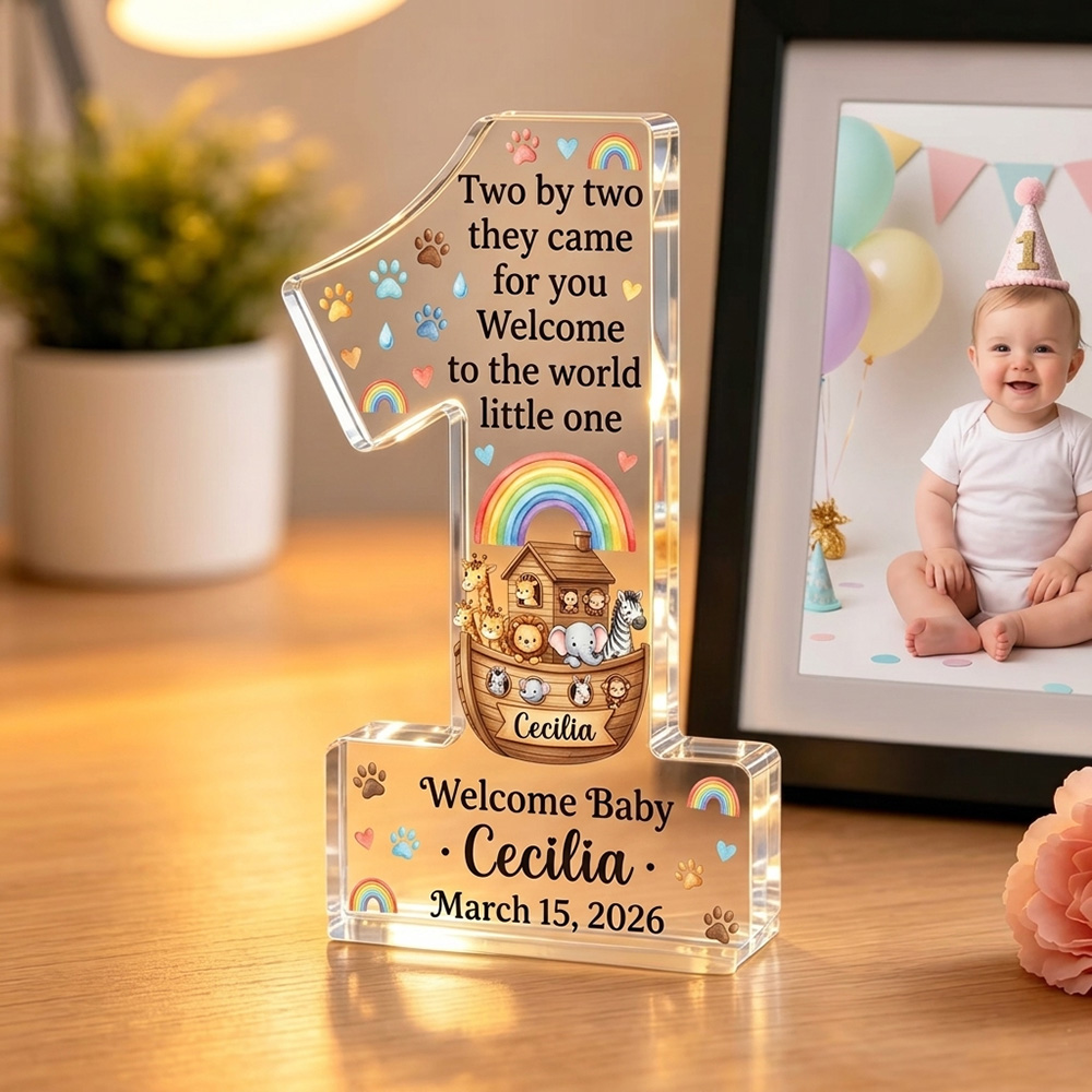 Personalized First Birthday Acrylic Plaque Custom Name Rainbow Baby Ke